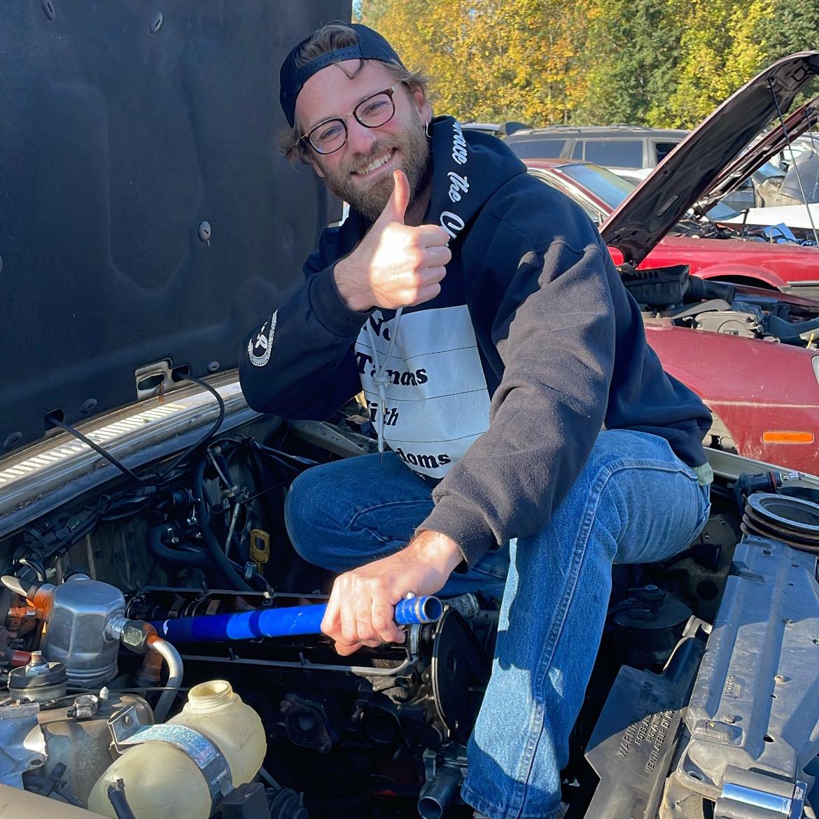 Evan working on a car
